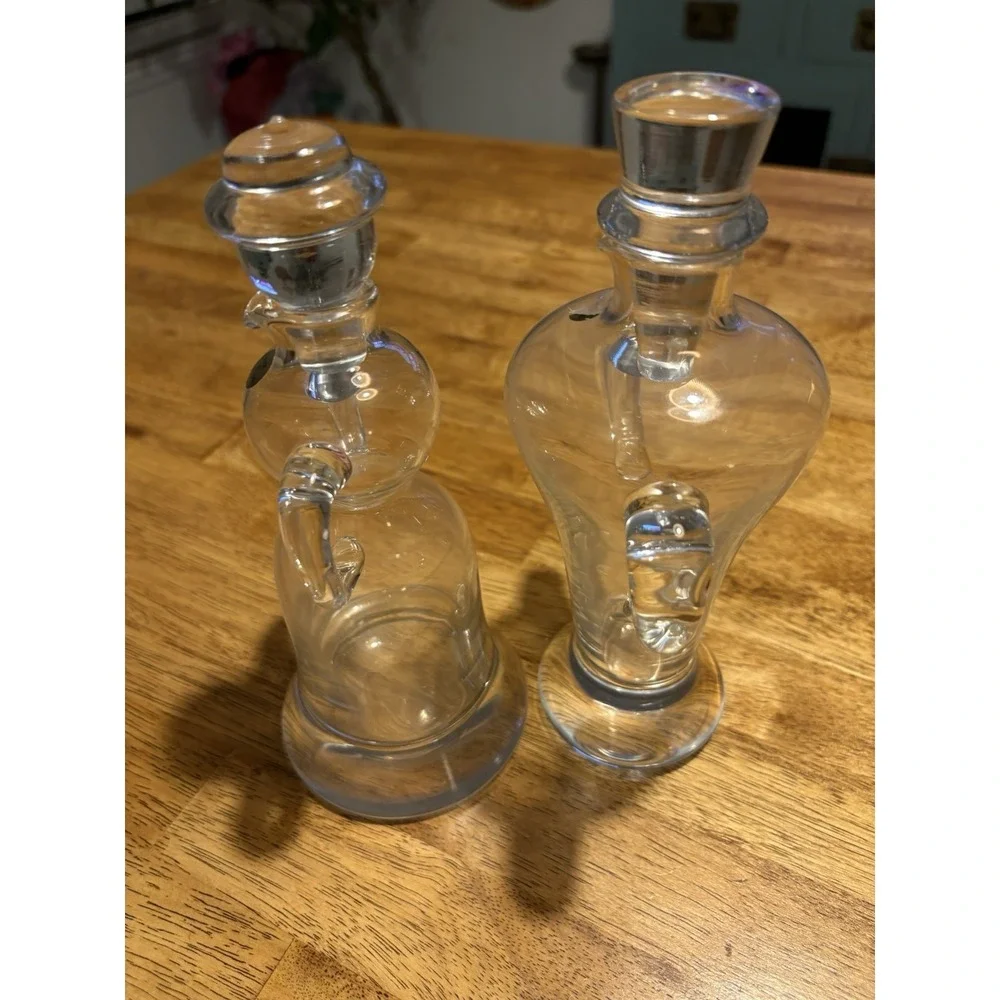 NEW Vintage Neiman Marcus Mr. & Mrs. Oil and Vinegar Cruets Hand-Blown Glass